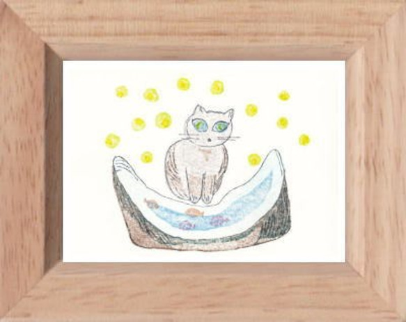 小さな額絵・ねこシリーズ／ねこと金魚(617s) 1枚目の画像