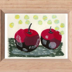 小さな額絵・りんごと雨（303） 1枚目の画像