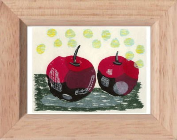 小さな額絵・りんごと雨（303） 1枚目の画像