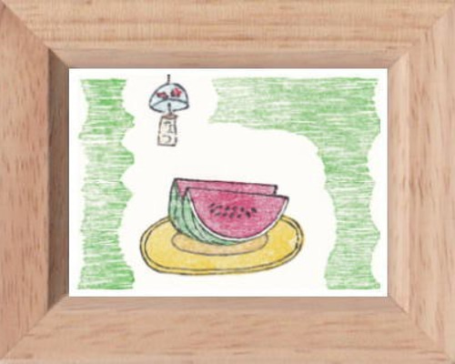 香*月様 スイカ大サイズ手作り額付き作品　title「一陽来福ニャンコ」 小さな額絵・スイカ (754) 版画 hiro 通販 7593109｜Creema