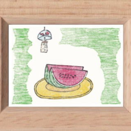 植木スイカ　色鉛筆画　はがきサイズ原画 植木スイカ 色鉛筆画 はがきサイズ原画