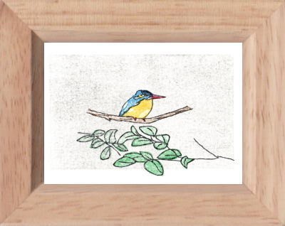 作者題名不明　「カワセミ」絵画　SM号　額縁Ｋ-83