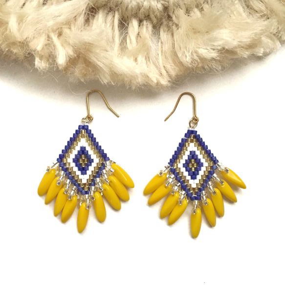 再販♡ ◇fringe × earrings◇（blue × yellow） 3枚目の画像