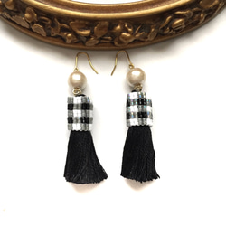 new♡gingham check × tassel earrings 3枚目の画像