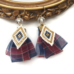 再販♡ ◇beads ×  ribbon earrings◇（check ） 2枚目の画像