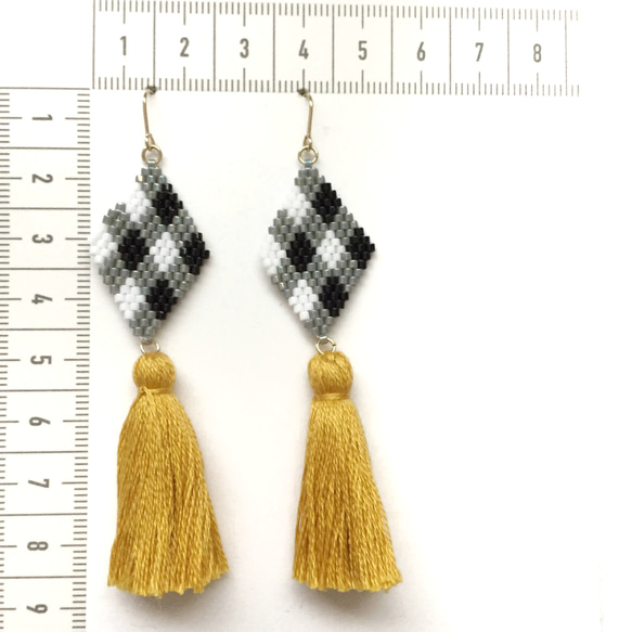 ◇gingham check × tassel◇(mustard yellow) 4枚目の画像