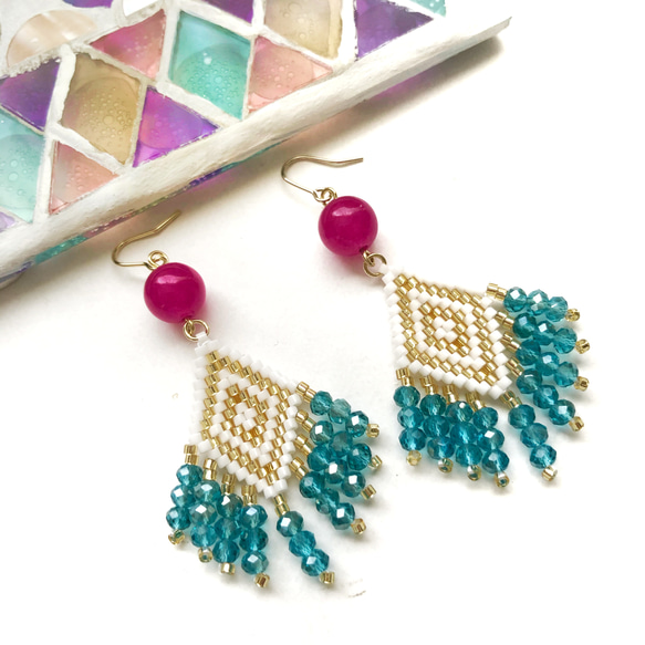 ◇fringe × earrings◇(turquoise × pink) 2枚目の画像
