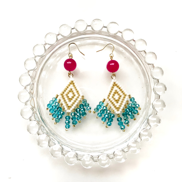 ◇fringe × earrings◇(turquoise × pink) 3枚目の画像