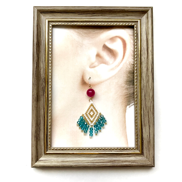 ◇fringe × earrings◇(turquoise × pink) 4枚目の画像