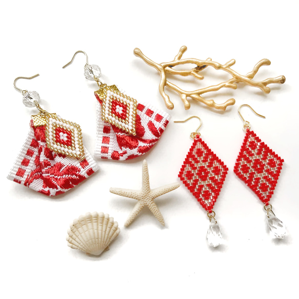 【creema限定 夏の福袋】red earrings【2点set】 1枚目の画像