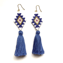 【再販】tassel ×native earrings(blue) 2枚目の画像