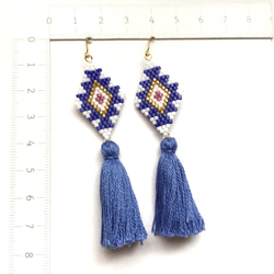 【再販】tassel ×native earrings(blue) 3枚目の画像