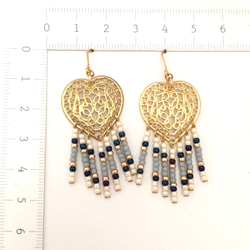 【残1】heart × fringe earrings（navy） 3枚目の画像