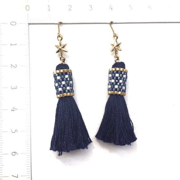 再販2♡ ◇star × tassel earrings◇（navy） 3枚目の画像