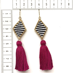 再販6♡ tassel × border earrings(pink) 3枚目の画像