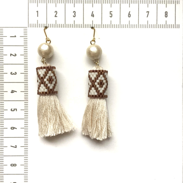 再販3♡tassel × cottonpearl earrings（off white） 4枚目の画像