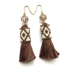 再販♡tassel × earrings（brown） 2枚目の画像