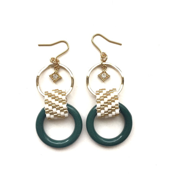 再販♡ circle earrings（dark green） 3枚目の画像