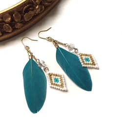◇feather × earrings◇（turquoise） 1枚目の画像