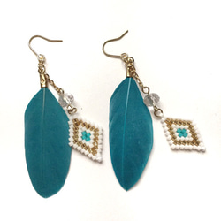 ◇feather × earrings◇（turquoise） 2枚目の画像