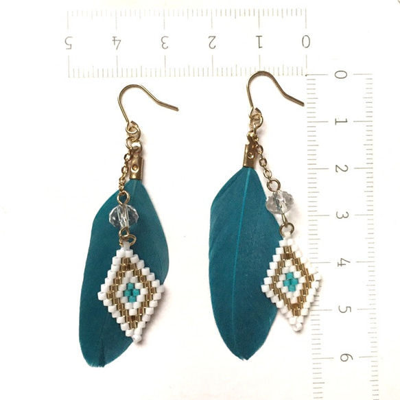 ◇feather × earrings◇（turquoise） 4枚目の画像