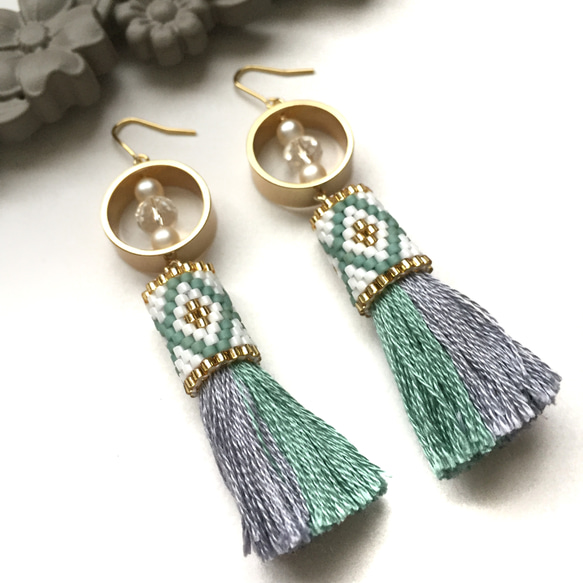 再販3♡tassel × earrings（mintgreen.bluegray） 4枚目の画像