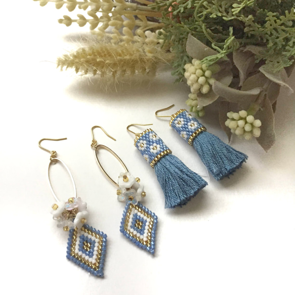 【creema限定】春の福袋 ピアス２点set（blue） 1枚目の画像