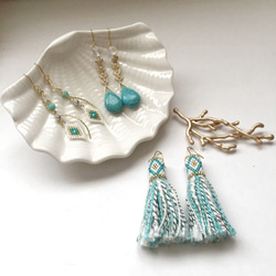 再販3♡【creema限定ハッピーバッグ】 turquoise earrings 3点set 2枚目の画像