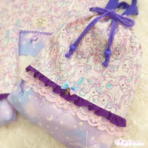 ハンドメイド レッスンバッグ 女の子 ユニコーン ラメ ハート フリル レース ゆめかわハンドメイド♡新作紹介♡ユニコーンミュージカルの【レッスン