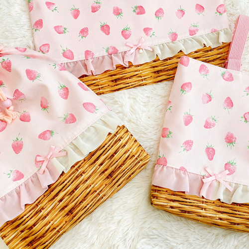 いちごミルク(ミルク多め)♡フリル レッスンバッグ 3点セット いちごミルク(ミルク多め)♡フリル レッスンバッグ 3点セット