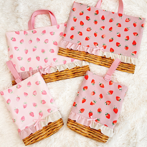いちごミルク(ミルク多め)♡フリル レッスンバッグ 3点セット☆入園