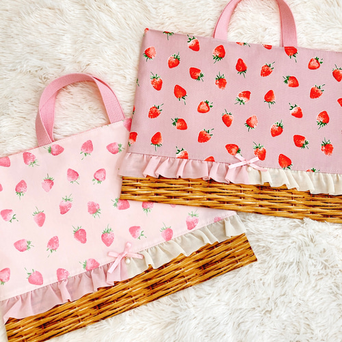 いちごミルク(ミルク多め)♡フリル レッスンバッグ 3点セット いちごミルク(ミルク多め)♡フリル レッスンバッグ 3点セット