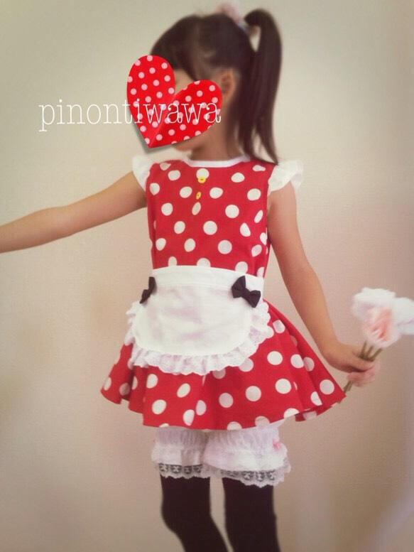 赤白 ドット柄♡メイドさんワンピース*エプロンセット♡ハロウィン  