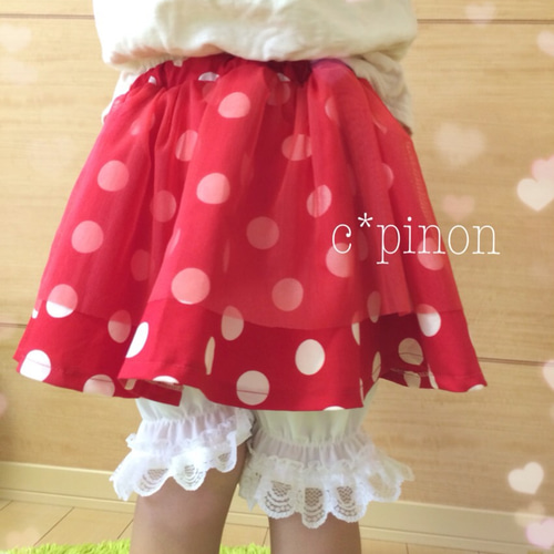 白×赤ローズ刺繍レース使いレイヤー風スカート - ピンクハウス