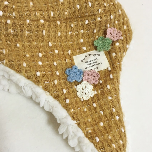 アルベロベロ♡帽子ニット帽子キャップかぎ針モチーフぶたちゃんお花 アルベロベロ♡帽子ニット帽子キャップかぎ針モチーフぶたちゃんお花