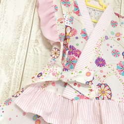 ふりふり 甚平ドレス*カラフルお花の和柄  サーキュラースカート ピンク 女の子　甚平 2枚目の画像