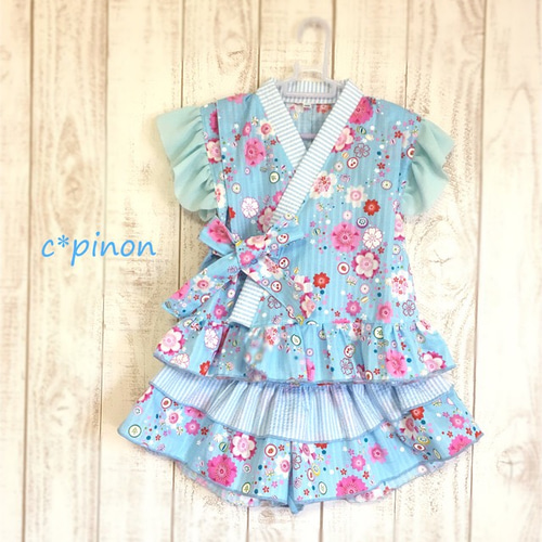 甚平ドレスオーダー受付中2m50cmヨーヨー水色地入荷