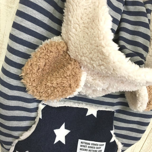 ボーダーニットの くま耳♡もこもこ防寒ケープ*抱っこ紐＆ベビーカー 