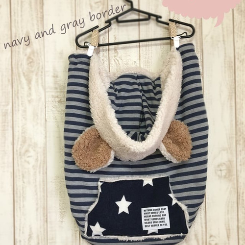 ボーダーニットの くま耳♡もこもこ防寒ケープ*抱っこ紐＆ベビーカー 