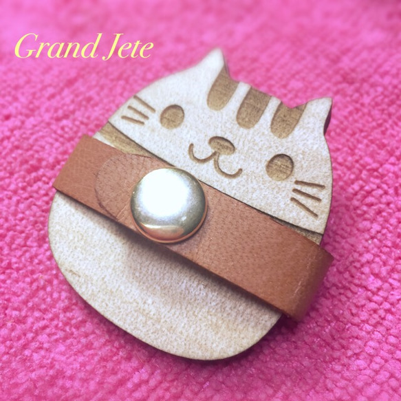 丸猫イヤホンコードクリップCP-1（木＆レザー） 1枚目の画像