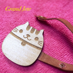 丸猫イヤホンコードクリップCP-1（木＆レザー） 4枚目の画像