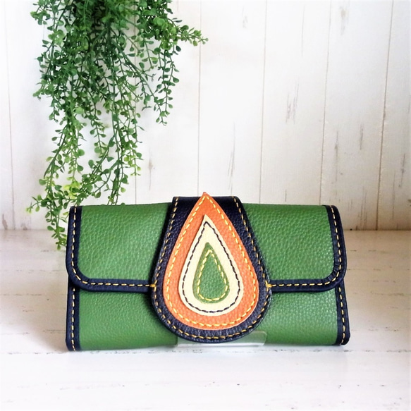【LYN】MOANA SEA ロングウォレット チャーム付き 長財布 しずくのロングウォレット＜グリーン×ネイビーB＞長財布・一点