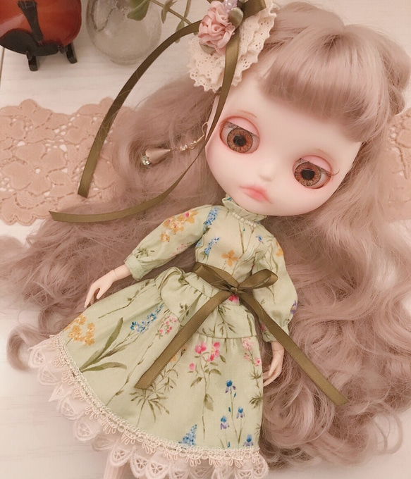 22cm〜24cm ✩クラシカルガーデンワンピース（ミント） 円形ヘッド  