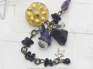 じゃらじゃら　ブレスレット＆アンクレット　ブラック＆パープル