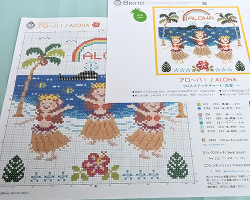 クロスステッチ図案【アロ～ハ！ / ALOHA】南国気分を満喫♫ 編み図