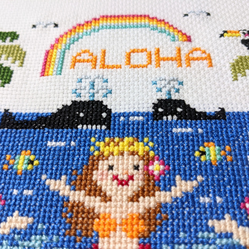 クロスステッチ図案【アロ～ハ！ / ALOHA】南国気分を満喫♫ 編み図