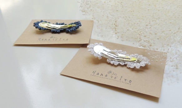 [パッチンピン] 2点セット  Antique Lace  (blue & white) 5枚目の画像