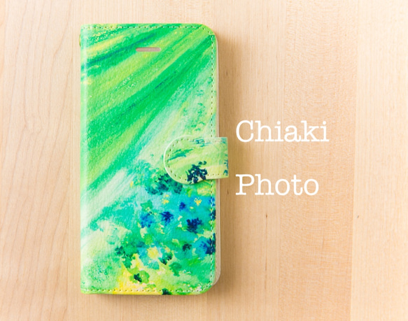 【全機種対応カメラ穴付き】Green*iphone/Androidスマホケース【手帳型】 1枚目の画像