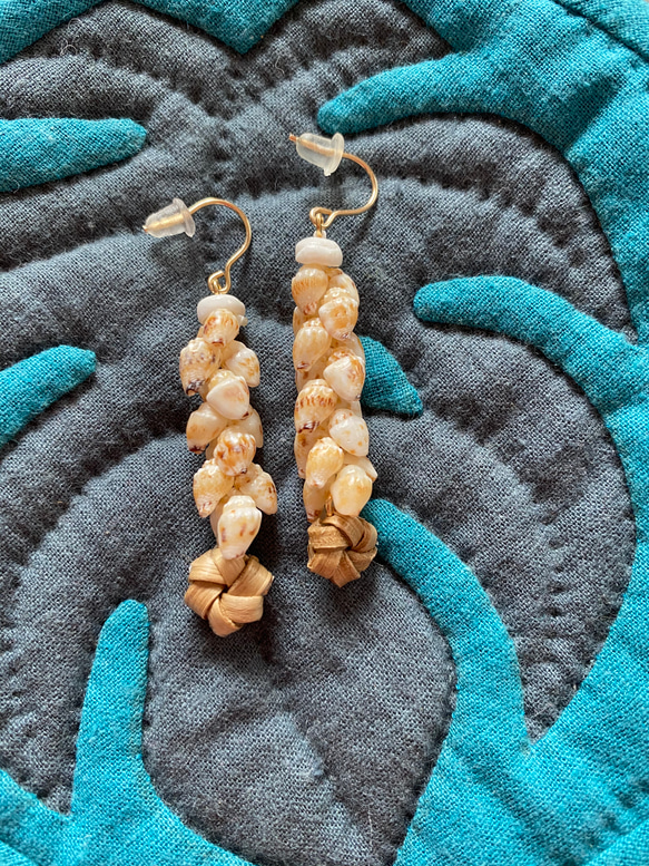 レア！ニイハウブラウンモミシェルとラウハラ編みパーツのロングピアス