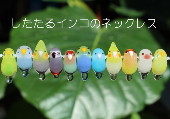 したたるコザクラインコのネックレス ガラス 3枚目の画像